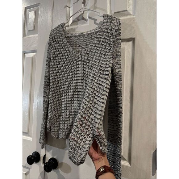 Helmut Lang Sweater Open Knit Long Sleeve Black White Grey Wide Neck Pullover L - Picture 11 of 15